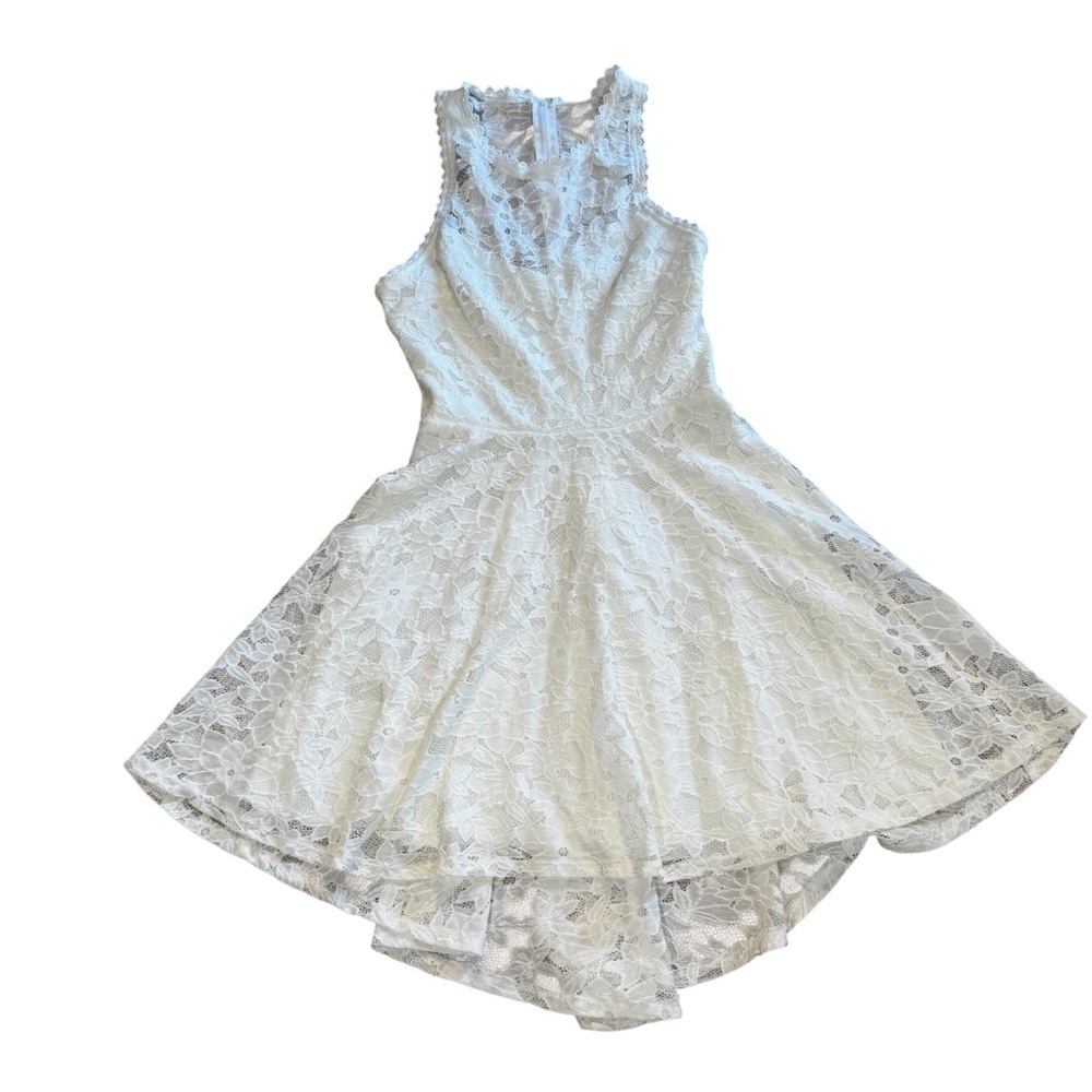 City Studio white lace mini flare sleeveless dress, back zip, fully lined, 5.